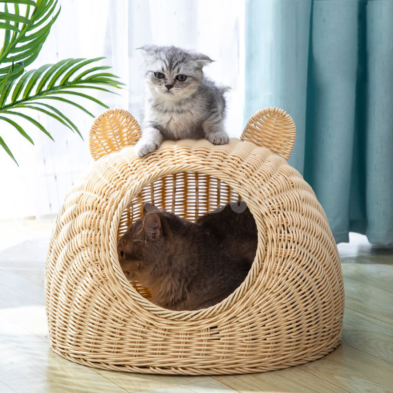 Cueva de casa de cama de gato transpirable hecha de ratán plástico GRDDC-16