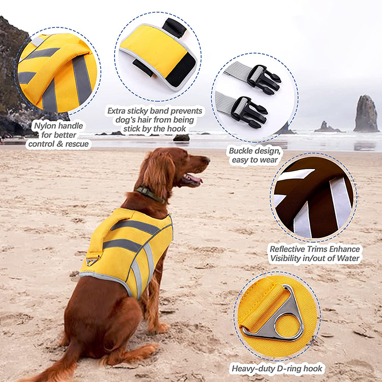 Chaleco salvavidas para perros con rayas reflectantes, alta visibilidad ajustable, Ripstop, con traje de baño de alta flotación GRDAJ-5