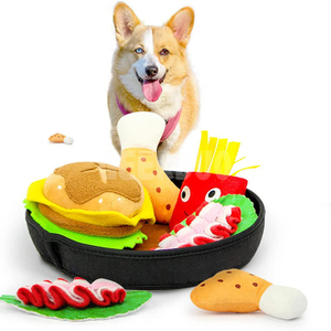 Juego de juguetes interactivos chirriantes para masticar perros divertidos en forma de comida GRDTD-3